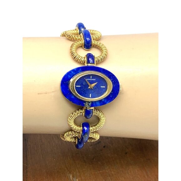 Longines Women's Watch Blue Lapis 18k Yellow Gold Vintage Swiss Hand Wind 27mm - Picture 11 of 14